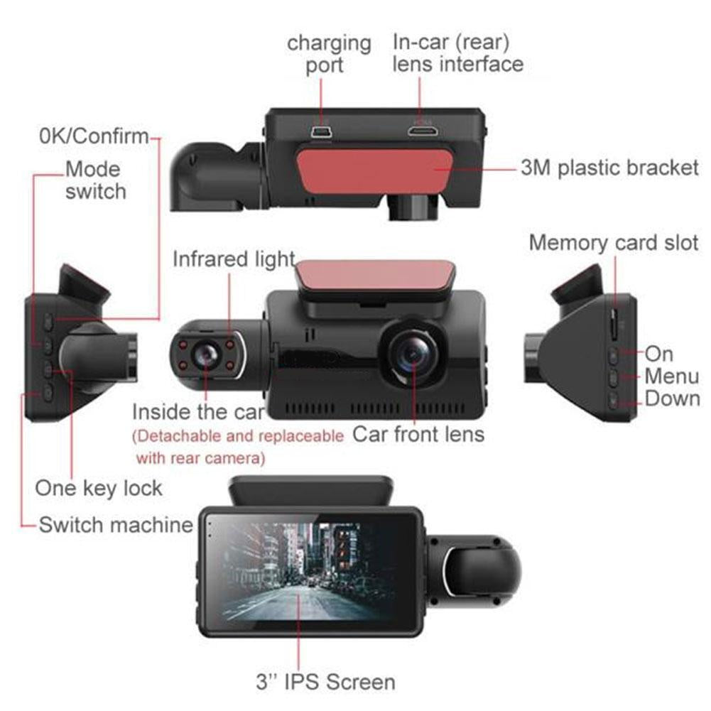 1080P Dual Lens Car Dash Cam Recorder G Sensor DVR Front and Rear Camera Video